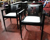 Stendig Chairs Pair Post Modern Ebonized Wood with White Faux Crocodile Skin Seats