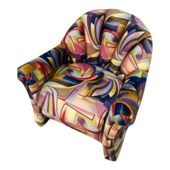Colorful Fully Upholstered Art Deco Style Accent Chair by Etsy