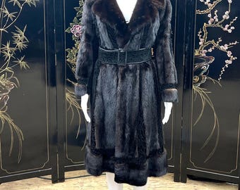 Stylish Mid Length Vintage Merchant Furs Mink and Swakara Persian Lamb Fur Coat