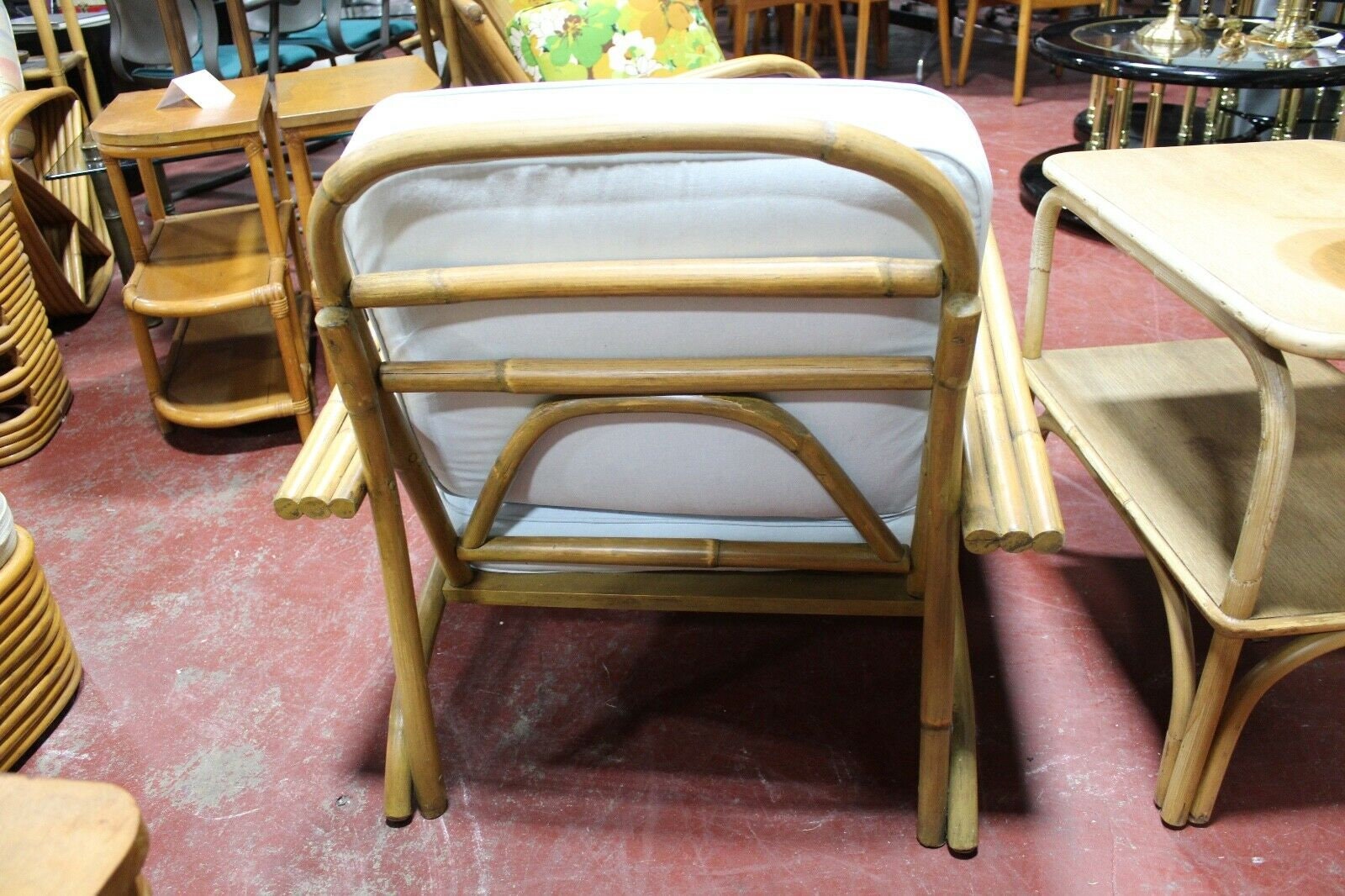 1950s Bamboo Rattan Chair and Table Paul Frankl Style Mid