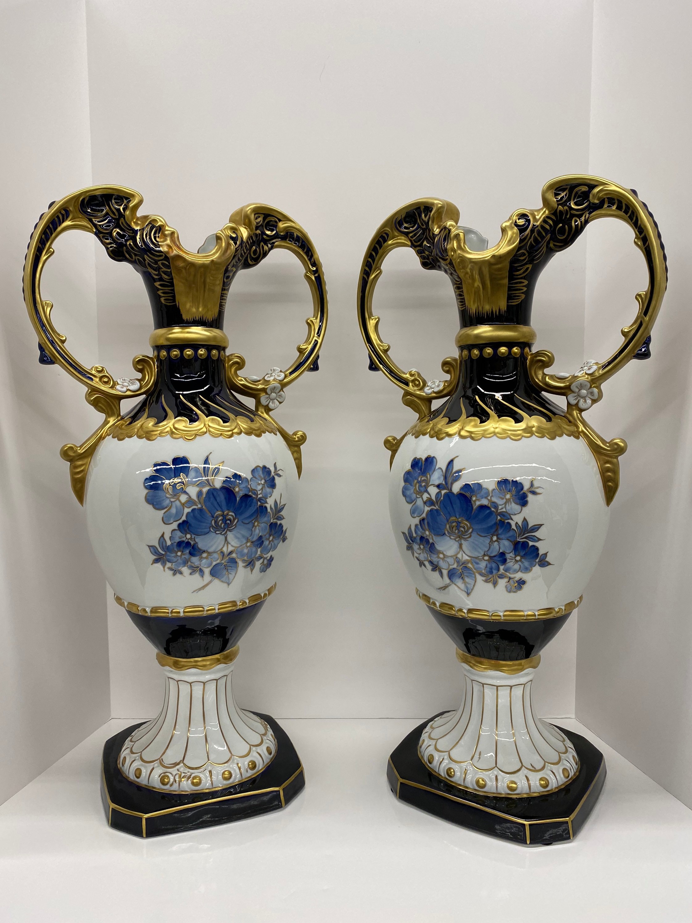 Authentic Bohemian Porcelain Royal Dux Cobalt Blue, White & Gold