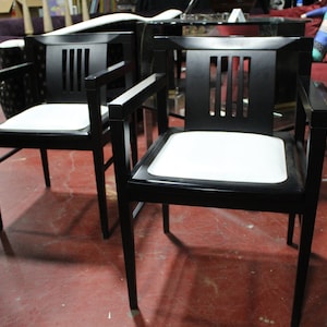 Stendig Chairs Pair Post Modern Ebonized Wood with White Faux Crocodile Skin Seats