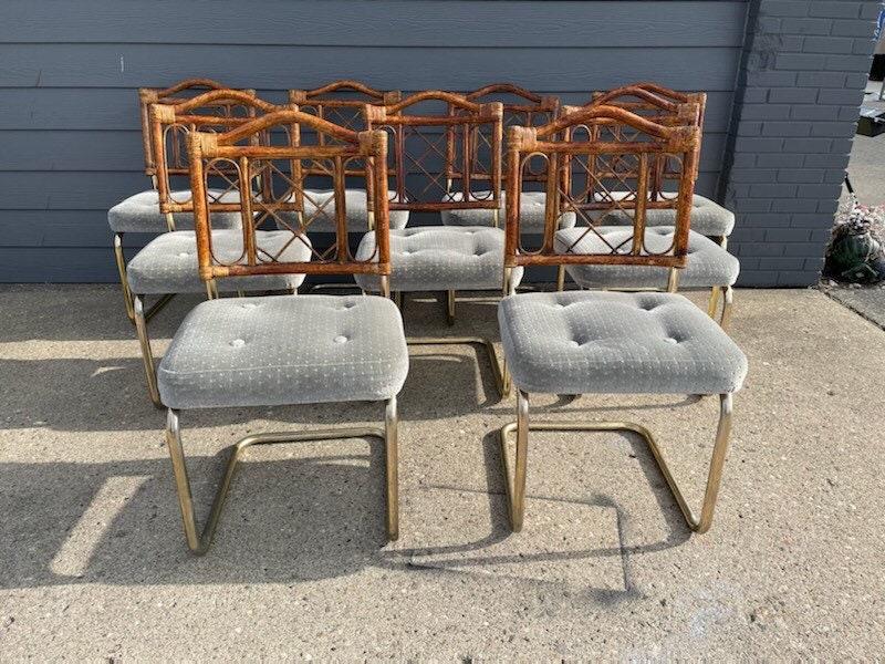 Set of Nine Stoneville Furniture Vintage 1970s Bamboo and Set of Nine Stoneville Furniture Vintage 1970s Bamboo and