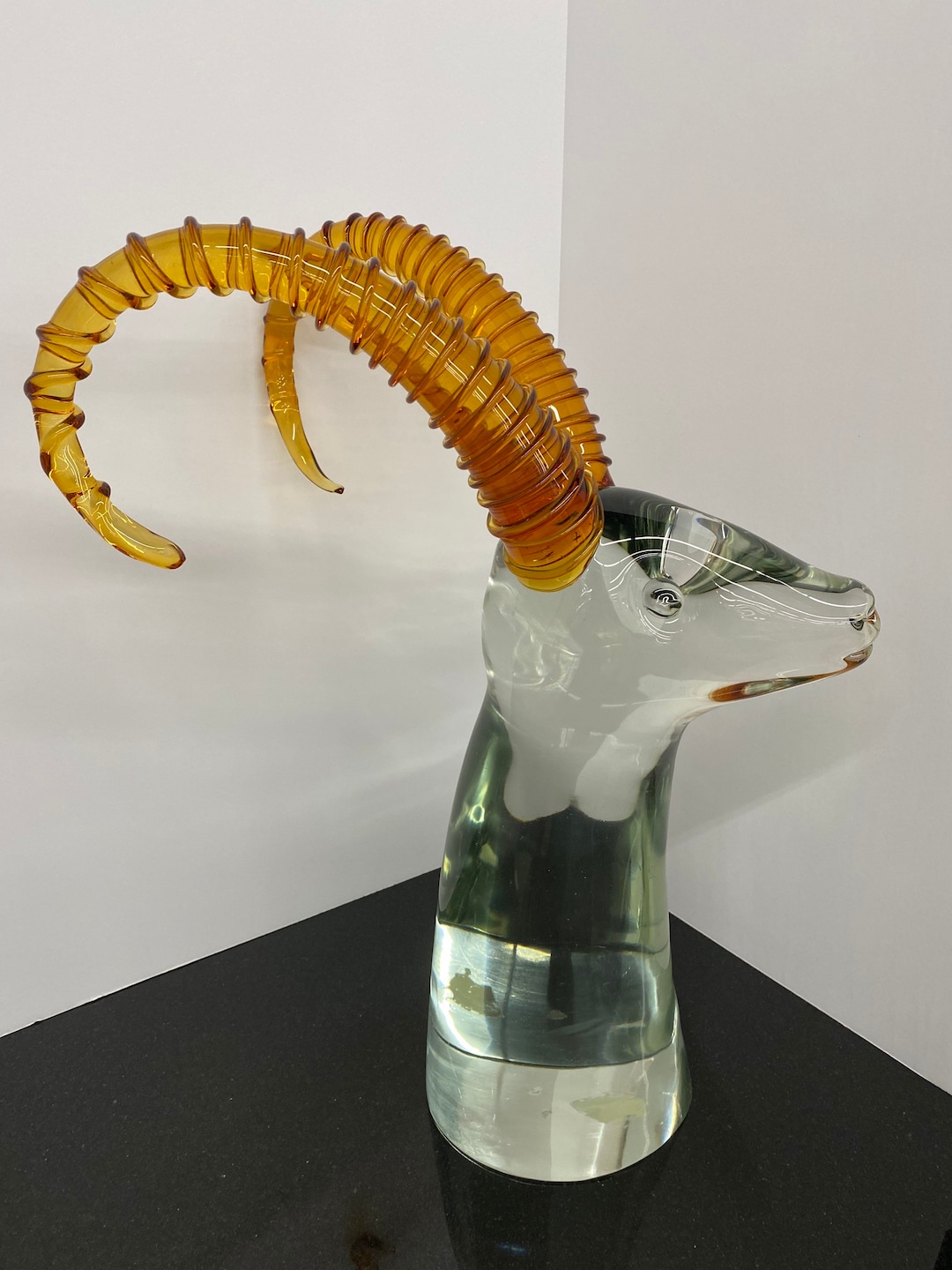 Salviati Murano Amber Red Big Horn Antelope Head Italian Art Glass