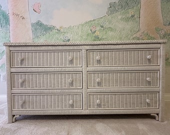 1986 Henry Link Vintage White Wicker Six (6) Drawer Double Dresser