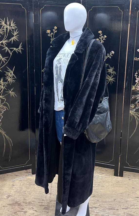 Vintage AJ Gervais Windsor Black Plush Fluffy Full Length Genuine