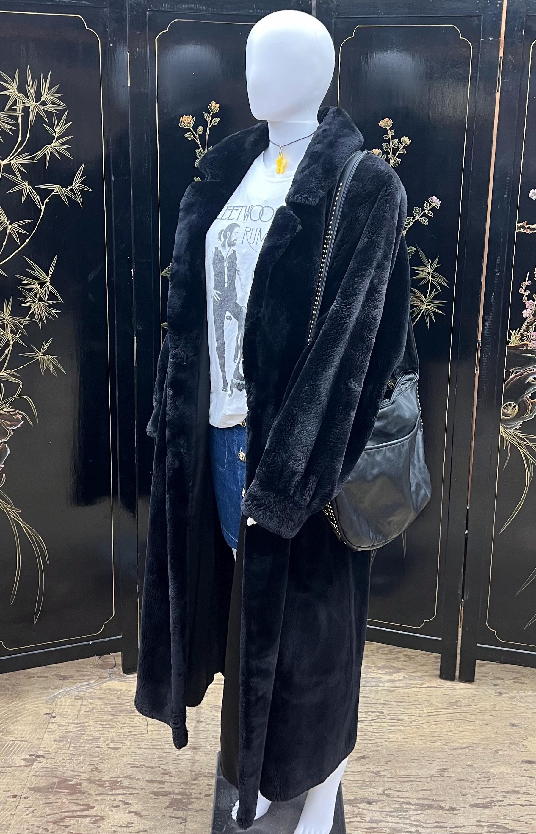 Vintage AJ Gervais Windsor Black Plush Fluffy Full Length Genuine