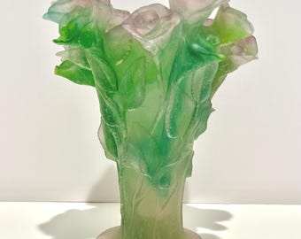 Daum France Pâte de Verre “Roses” Vase - Signed