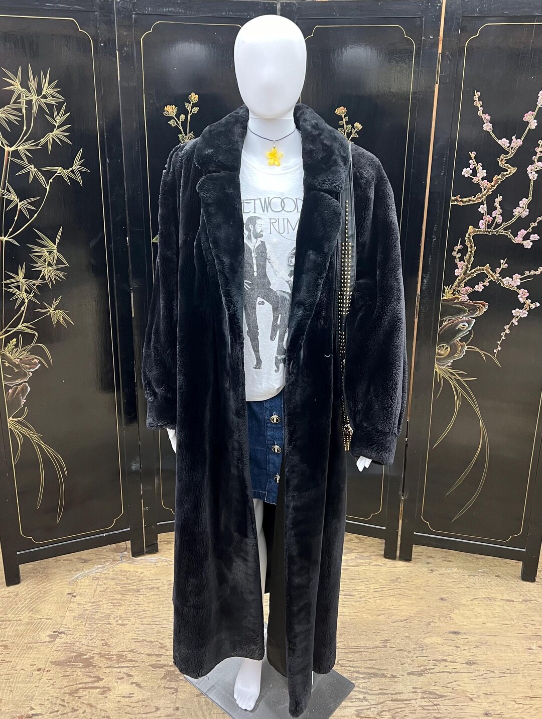 Vintage AJ Gervais Windsor Black Plush Fluffy Full Length Genuine