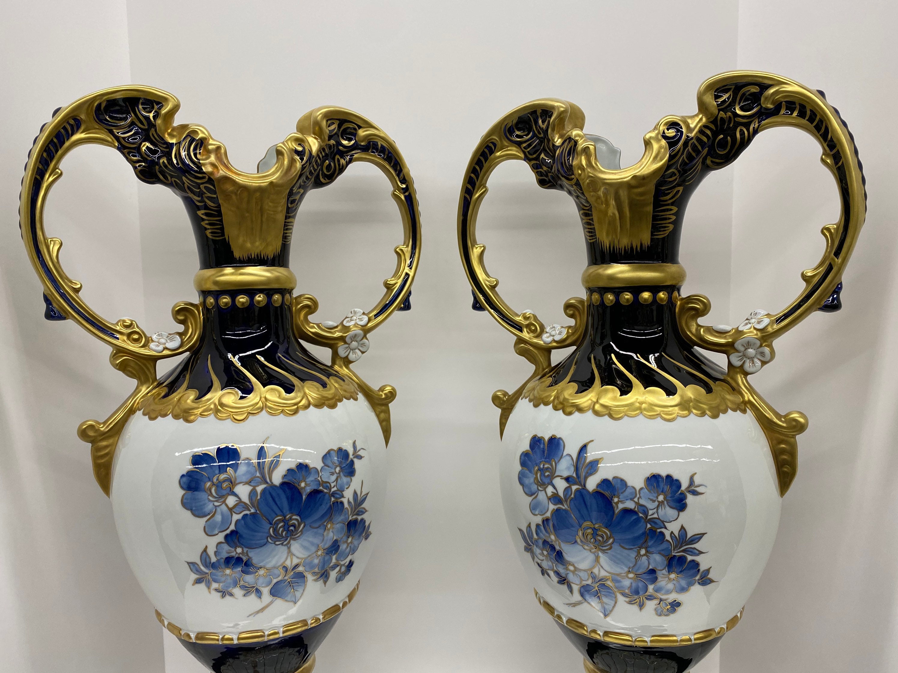 Authentic Bohemian Porcelain Royal Dux Cobalt Blue, White & Gold