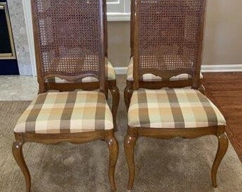 Country French Regency Cane Back Dining Room Chairs By Thomasville Furniture made in the USA- Set of 4