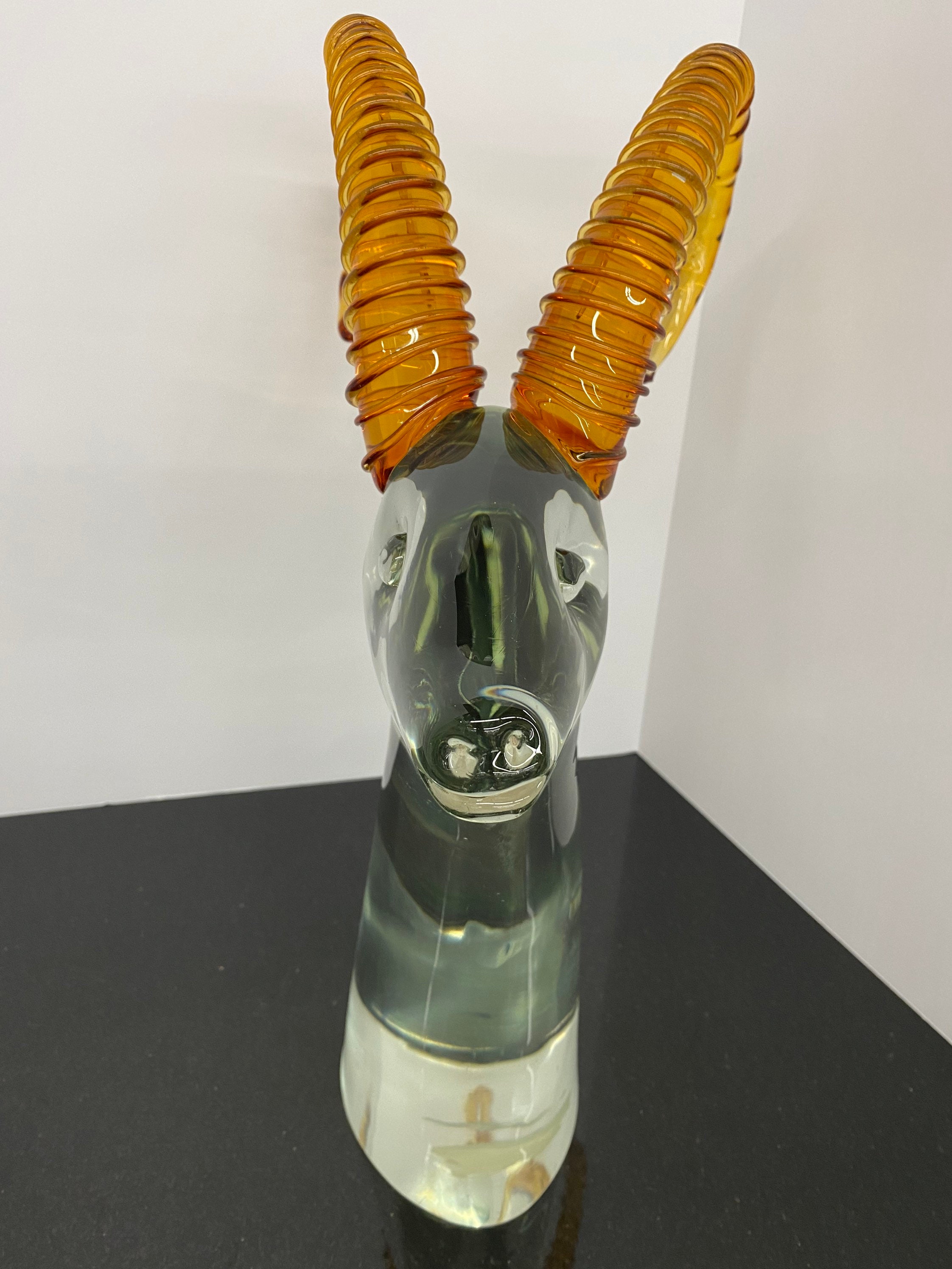 Salviati Murano Amber Red Big Horn Antelope Head Italian Art Glass