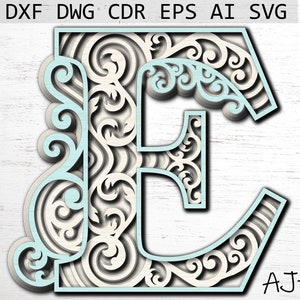 Letter E Digital File, laser cut file DXF, initial letters svg, Alphabet Letter E, files for cricut, 3d letters svg, multilayer laser file