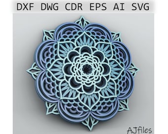 Layered Mandala svg, Multilayer Mandala DXF, Laser Cut DXF Mandala, Wall Art Multilayer Mandala Svg file, mandala svg files for cricut 3d