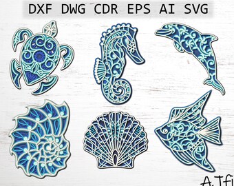Sea Creatures Mandala SVG Bundle: 3D Layered Ocean Files (Digital Download)