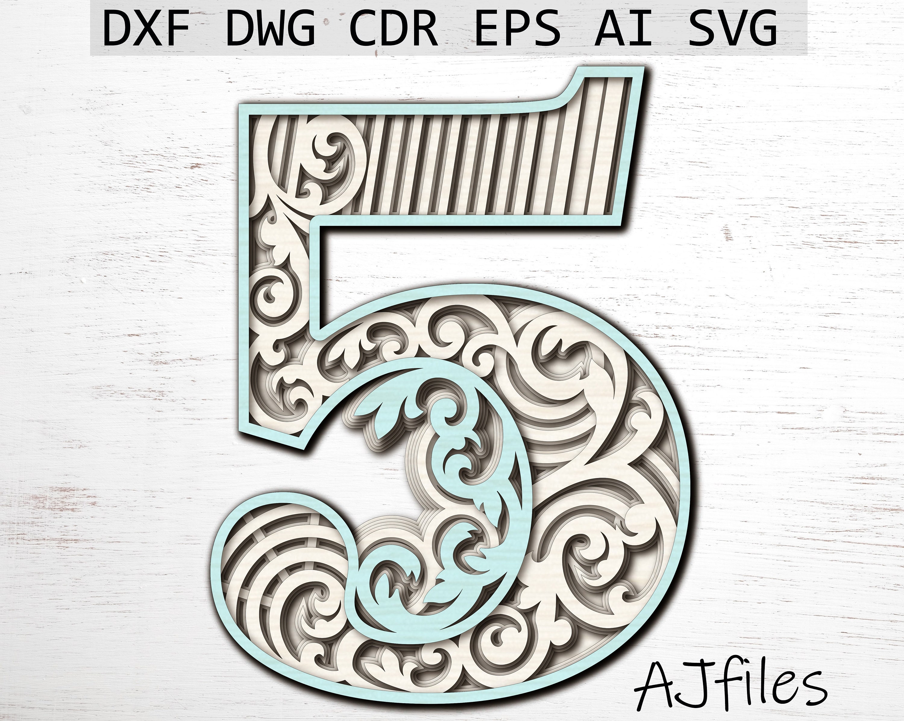 Download Layered Number 5 Laser Cut Mandala Number Numbers SVG for | Etsy