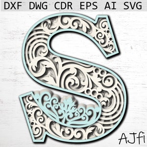 Letter S Digital File, laser cut file, digital file download, alphabet letters svg, files for cricut, 3d letters svg, multilayer laser file