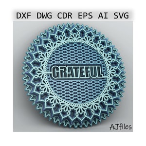 Grateful Mandala Digital File, dxf files, SVG file, digital file download, mandala svg, multilayer laser file, cut files for cricut, floral