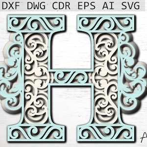 Letter H Digital File, laser cut file, digital file download, alphabet letters svg, files for cricut, 3d letters svg, multilayer laser file