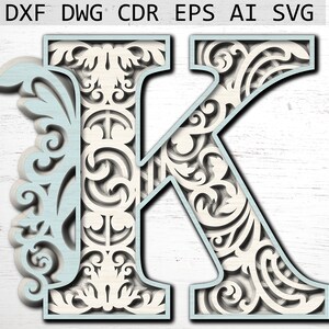 Buchstabe K digitale Datei, Laser geschnitten Datei, digitale Datei herunterladen, Alphabet Buchstaben Svg, Dateien für Cricut, 3d Buchstaben Svg, Multilayer-Laser-Datei