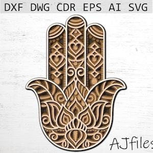 Layered Hamsa svg, laser cut file, digital file download, mandala svg files for cricut 3d, layered mandala, hamsa cricut, laser cut hamsa