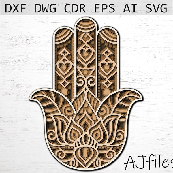 Layered Hamsa svg, laser cut file, digital file download, mandala svg files for cricut 3d, layered mandala, hamsa cricut, laser cut hamsa