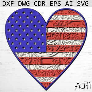 US Flag svg-bestand, bestanden voor laser, hart Amerikaanse vlag svg, digitale bestand te downloaden, mandala svg, meerlaagslaserbestand, gesneden bestanden voor cricut