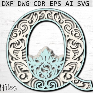 Letter Q Digital File, laser cut file, digital file download, alphabet letters svg, files for cricut, 3d letters svg, multilayer laser file