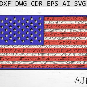 US Flag svg file, dxf files for laser, american flag svg, digital file download, mandala svg, multilayer laser file, cut files for cricut