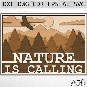 Nature is calling SVG, Mountains svg, Sunset svg, Sunrise svg, DXF laser cut files, Layered Mandala svg, Glowforge Laser Cut File svg