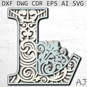 Carta L Archivo digital, archivo de corte láser, descarga de archivos digitales, letras del alfabeto svg, archivos para cricut, letras 3d svg, archivo láser multicapa