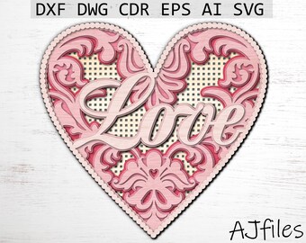 Herz Mandala Laser Cut Datei: Liebe SVG, Cricut bereit (digitaler Download)