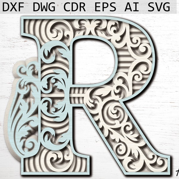 Letter R Digital File, laser cut file, digital file download, alphabet letters svg, files for cricut, 3d letters svg, multilayer laser file