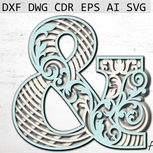 Ampersand svg, & svg, laser cut file, alphabet letters svg, files for cricut, 3d letters svg, monogram svg, layered letters, layered mandala