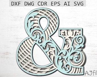 Ampersand svg, & svg, archivo cortado por láser, letras del alfabeto svg, archivos para cricut, letras 3d svg, monogram svg, letras en capas, mandala en capas