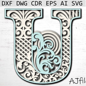 Letter U Digital File, Layered Letter U, Digital File Download, Alphabet Letters svg, Files for Cricut, 3d Letters svg, Layered Mandala svg