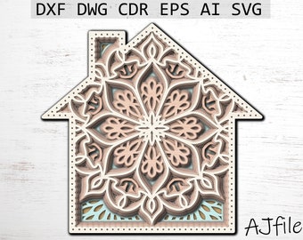 House Mandala SVG: Multilayer Laser Cut File (Digital Download)