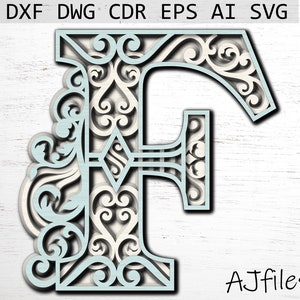 Letter F Digital File, laser cut file, digital file download, alphabet letters svg, files for cricut, 3d letters svg, multilayer laser file