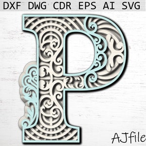 Buchstabe P digitale Datei, Laser geschnitten Datei, digitale Datei herunterladen, Alphabet Buchstaben Svg, Dateien für Cricut, 3d Buchstaben Svg, Multilayer-Laser-Datei