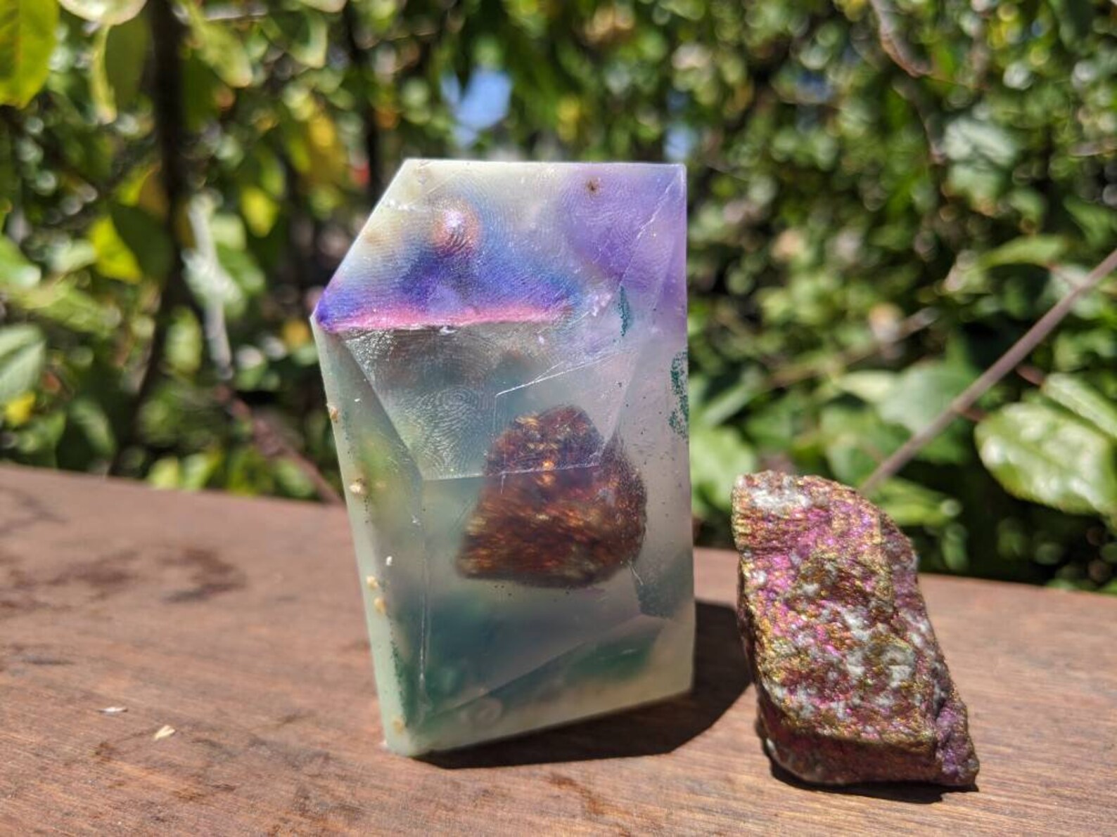 Peacock Ore Jasmine with real stone inside Etsy