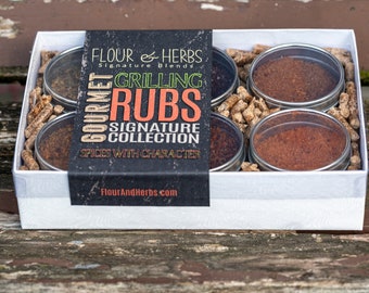 Set of Six Spice Rubs, Spices for Grill, Rubs Gift Box, Gift Box Spices, Burger Spice, Jamaican Jerk, Bourbon Pellets, Spices Set