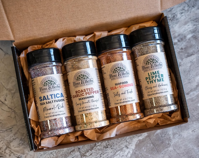 Seafood Spice Gift Set: Roasted Garlic Pepper, Lime Pepper Thyme, Saltica