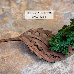 Wooden Herb Stripper in Walnut or Maple | Unique Leaf Design | Multi-Size Hole Stripper for Thyme, Kale, and More