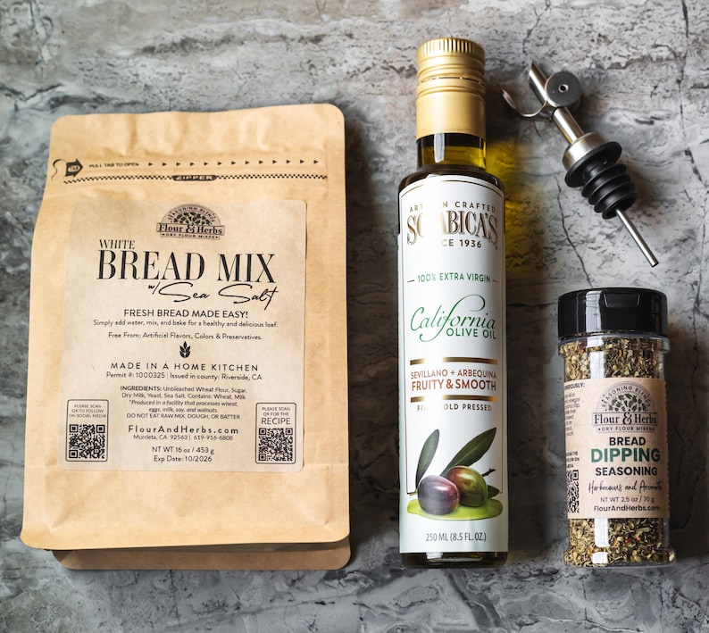 Bread Box Gift Set | Artisan Bread Mix, Dipping Herbs, and Extra Virgin Olive Oil image 2