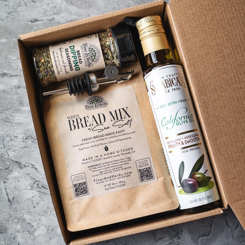 Bread Box Gift Set | Artisan Bread Mix, Dipping Herbs, and Extra Virgin Olive Oil image 1