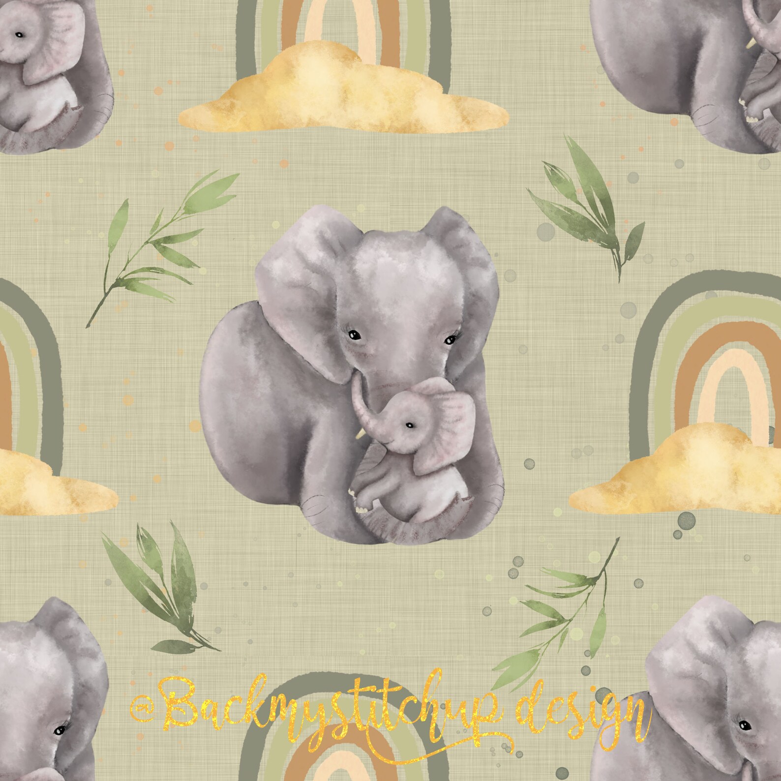 Rainbow Baby Elephant Fabric Design Seamless Pattern Tile Etsy UK