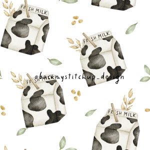 Fresh Cows Milk Carton Seamless Pattern, Cute Dairy milk surface design, Farm Fresh digital paper on a white background