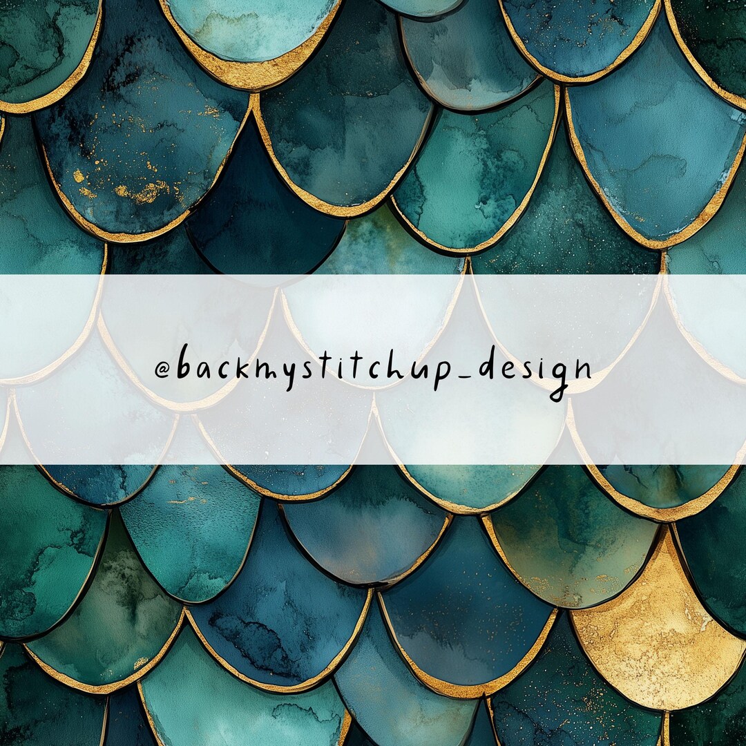 Watercolour Dragon Scales Seamless Pattern, Green Blue and Gold Dragon ...