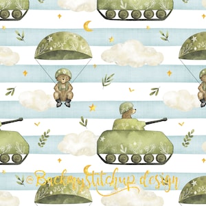 Armed Forces Fabric Design, Cute Army parachute Bear, Military Seamless Surface Pattern, British US Digital Download, Non-Exclusive