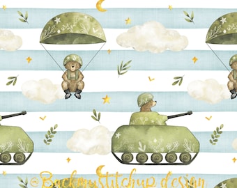 Armed Forces Fabric Design, Cute Army parachute Bear, Military Seamless Surface Pattern, British US Digital Download, Non-Exclusive